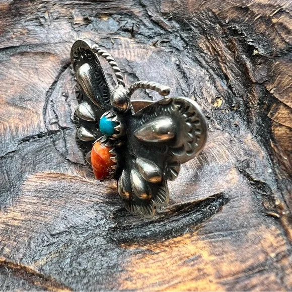 Spiny Oyster & Turquoise Butterfly Statement Ring925 SterlingSize 8